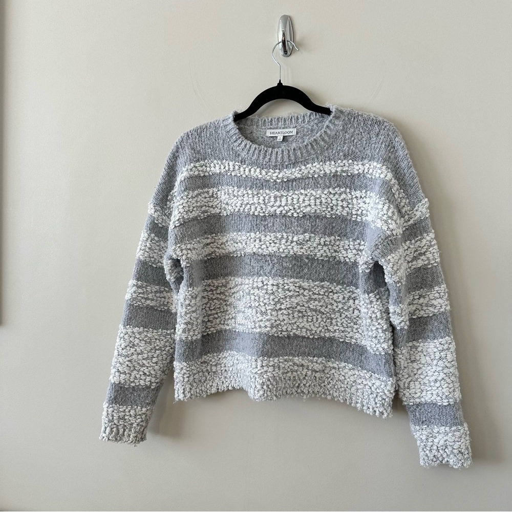 Anthropologie-Heartloom Fuzzy Textured Stripe Boxy Sweater (Size:Small) - Picture 3 of 8